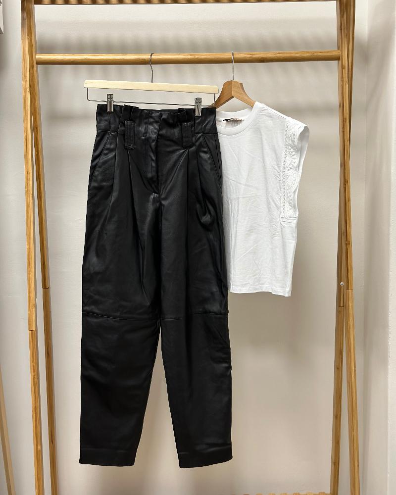 Pinko women's black leather pants with a high waist