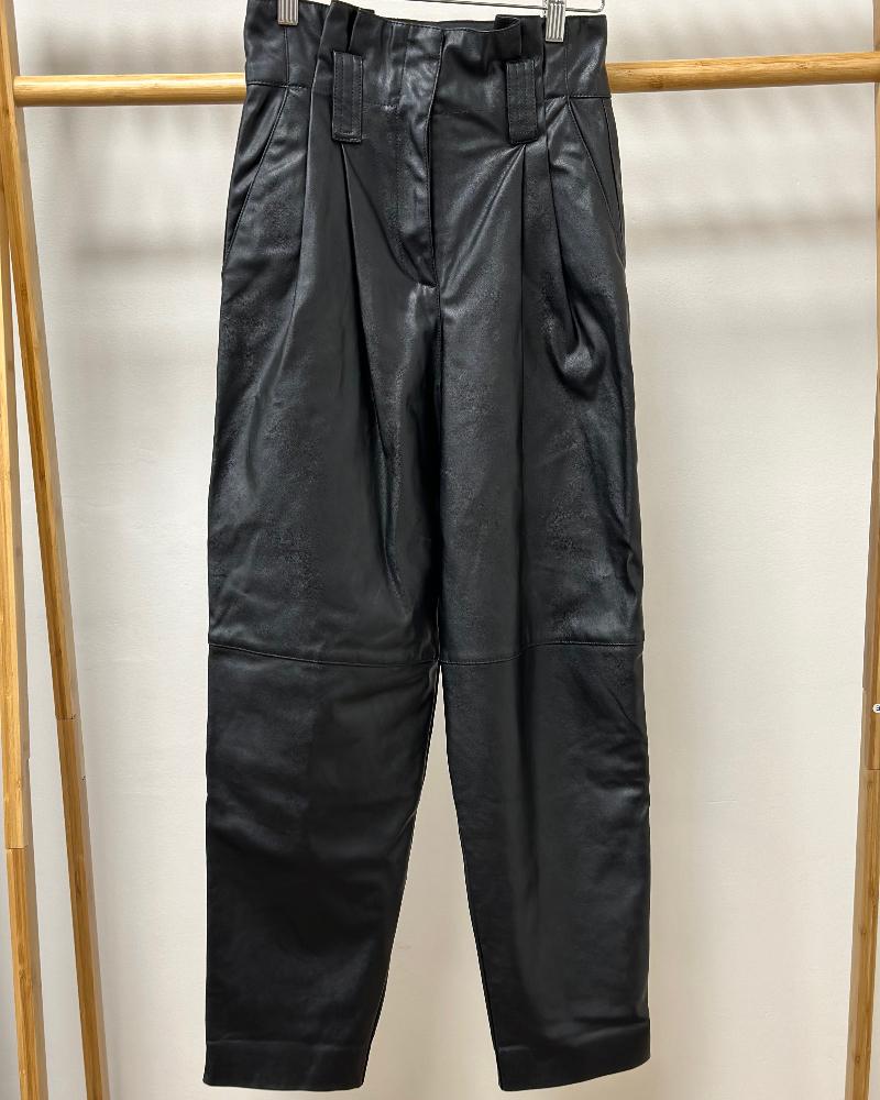 Pinko women's black leather pants with a high waist