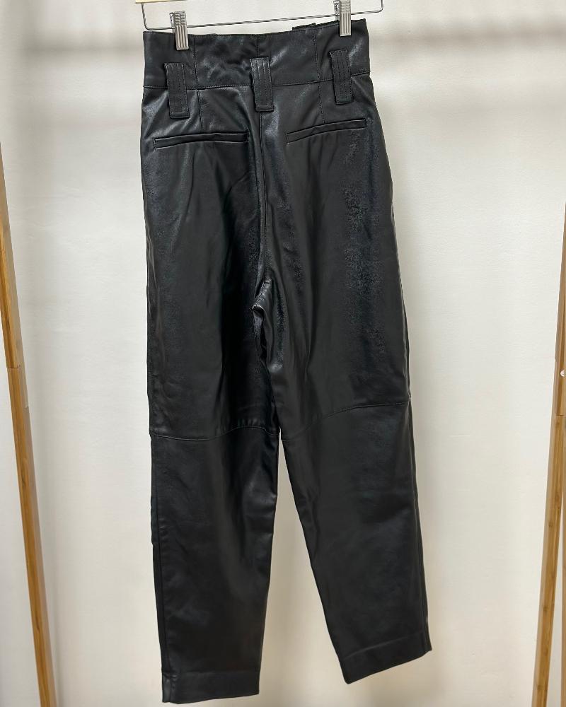 Pinko women's black leather pants with a high waist