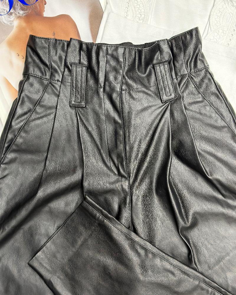 Pinko women's black leather pants with a high waist