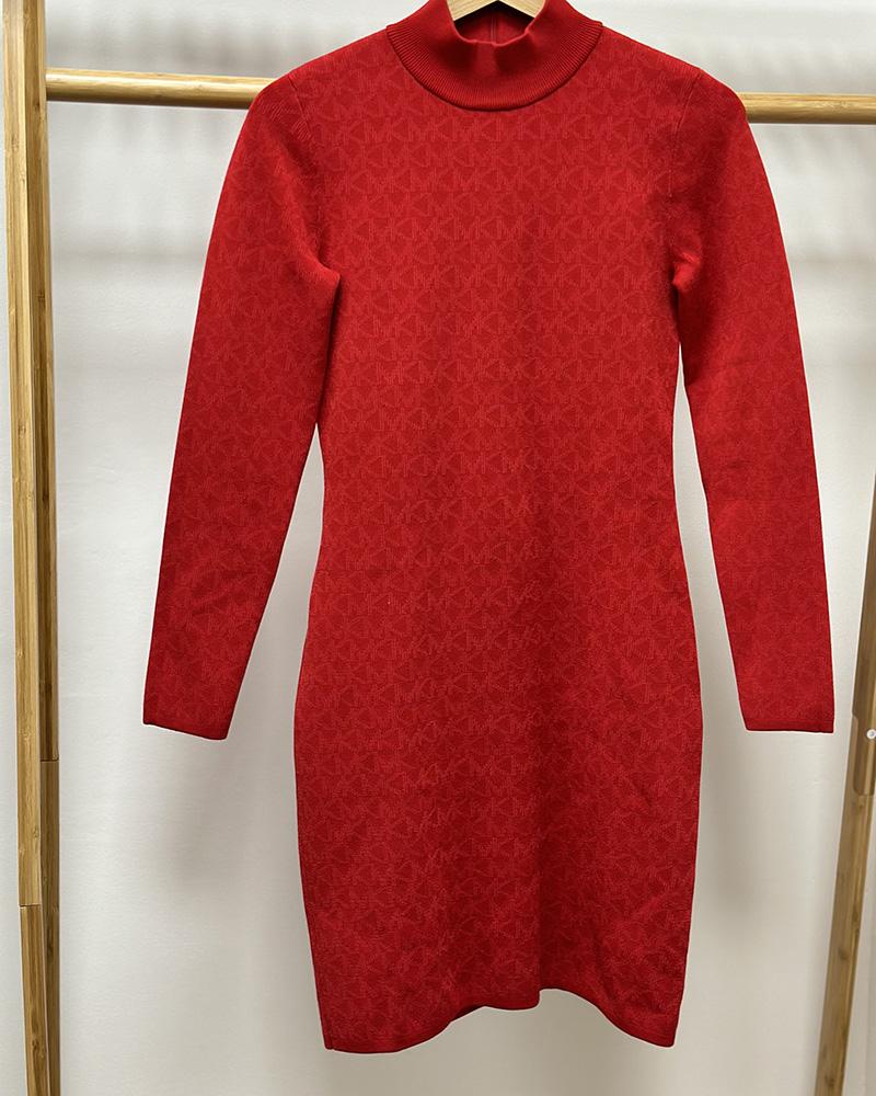 Women's Michael Kors red knitted dress with stand-up collar