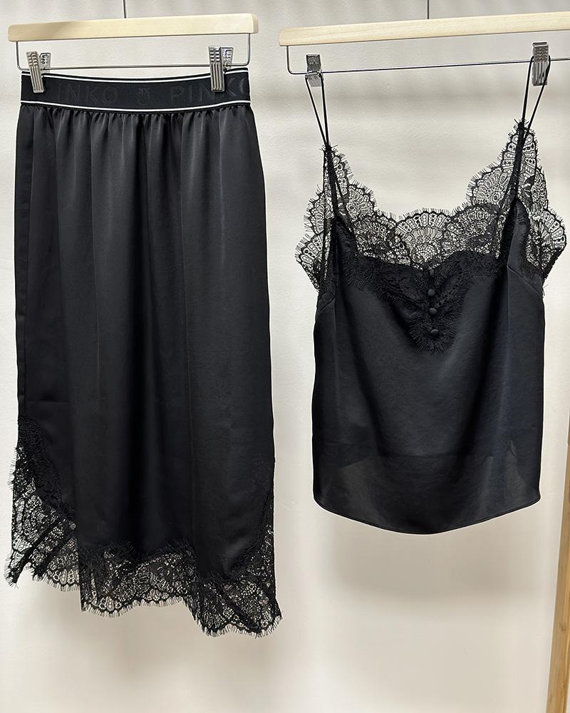 Sukně dámská Pinko Satin E Pizzo černá