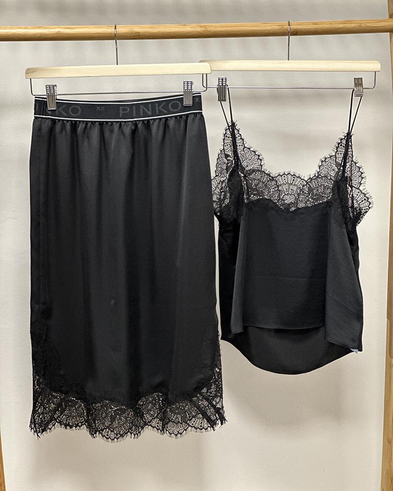 Sukně dámská Pinko Satin E Pizzo černá