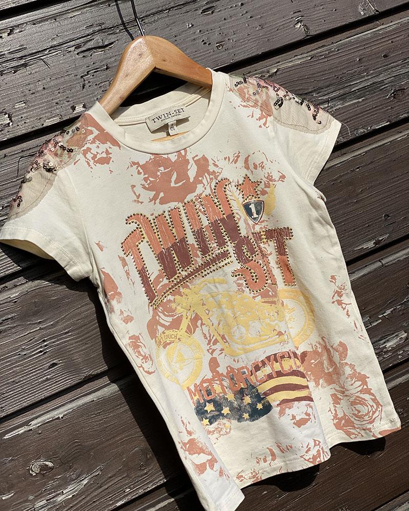 Children's t-shirt Twinset beige with rhinestones