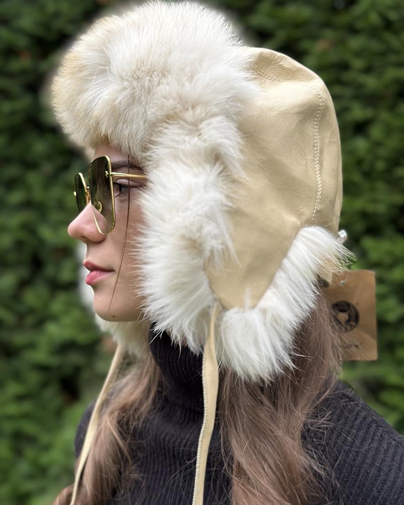 Ušanka dámská Kara béžová s kožešinou