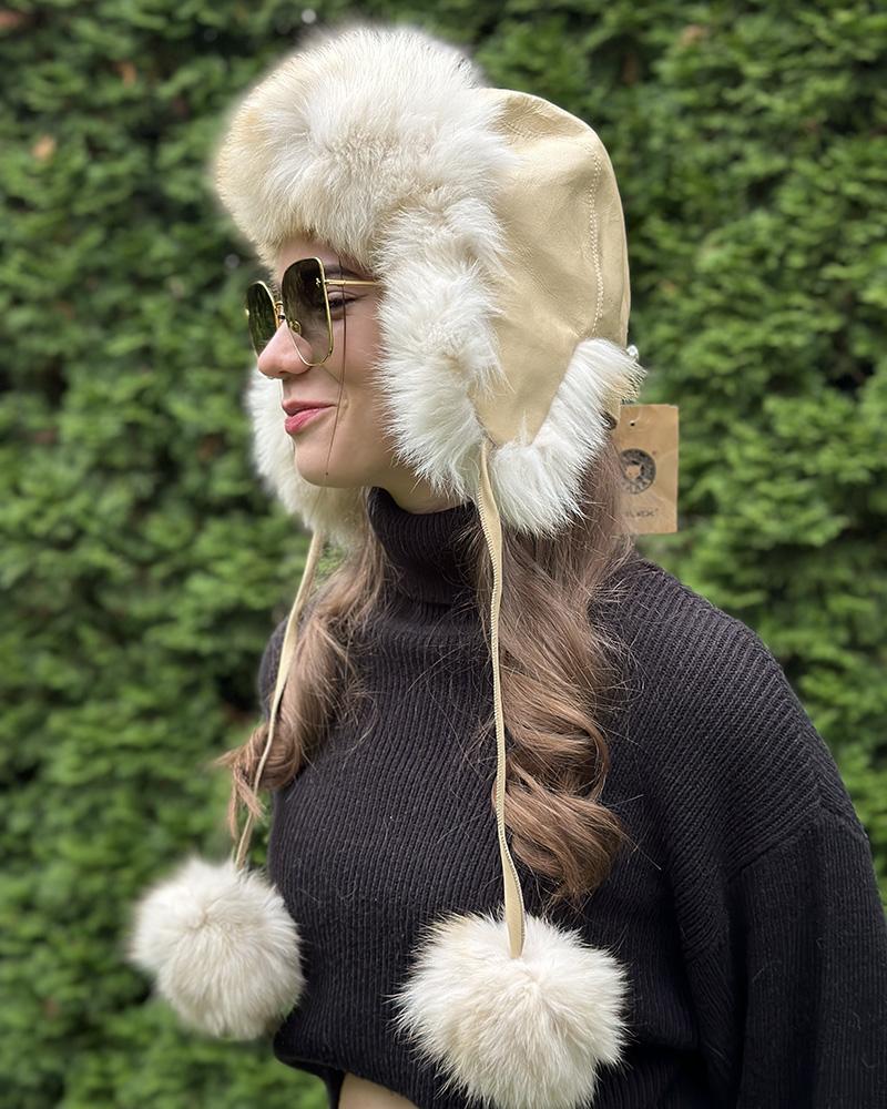 Ušanka dámská Kara béžová s kožešinou