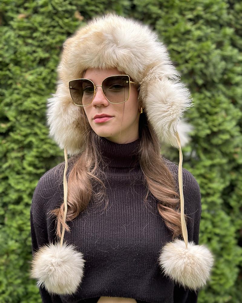 Ušanka dámská Kara béžová  s kožešinou