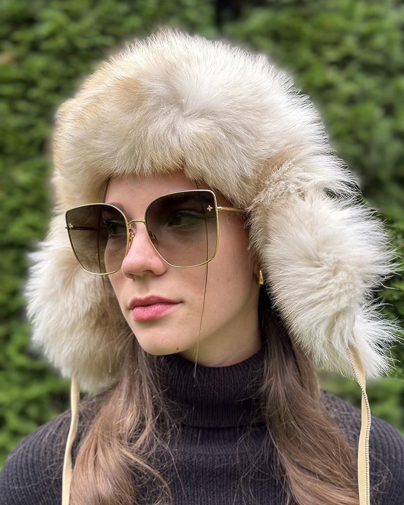 Ušanka dámská Kara béžová  s kožešinou