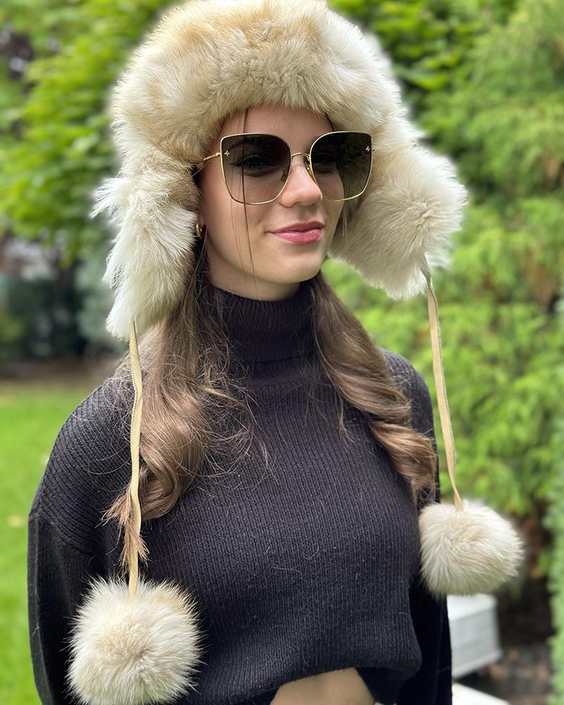 Ušanka dámská Kara béžová s kožešinou