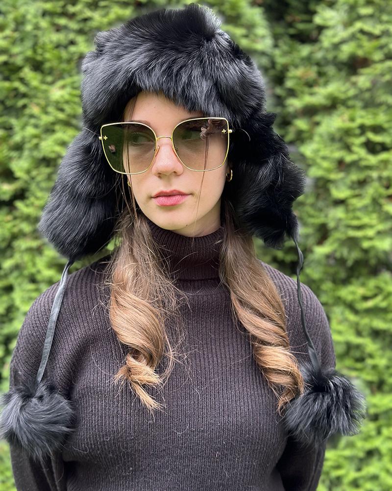 Women's ear muff Kara black with fur