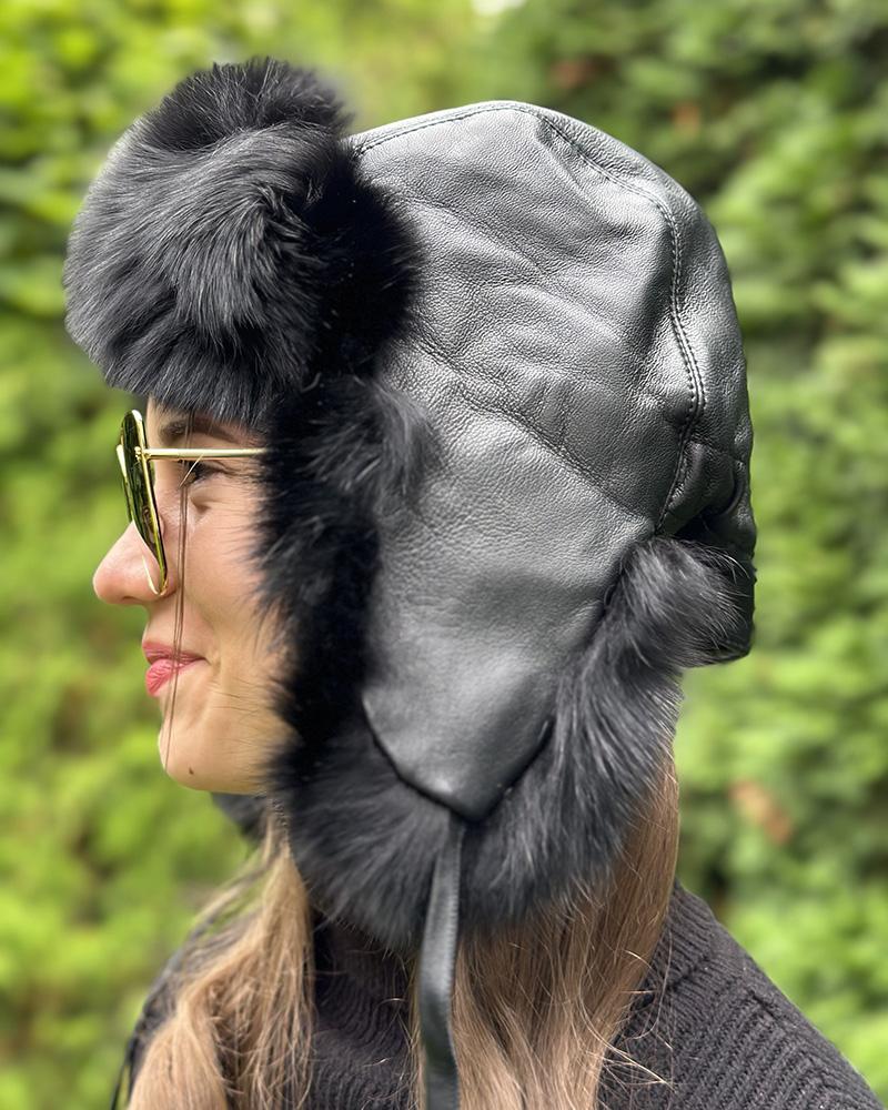 Women's ear muff Kara black with fur