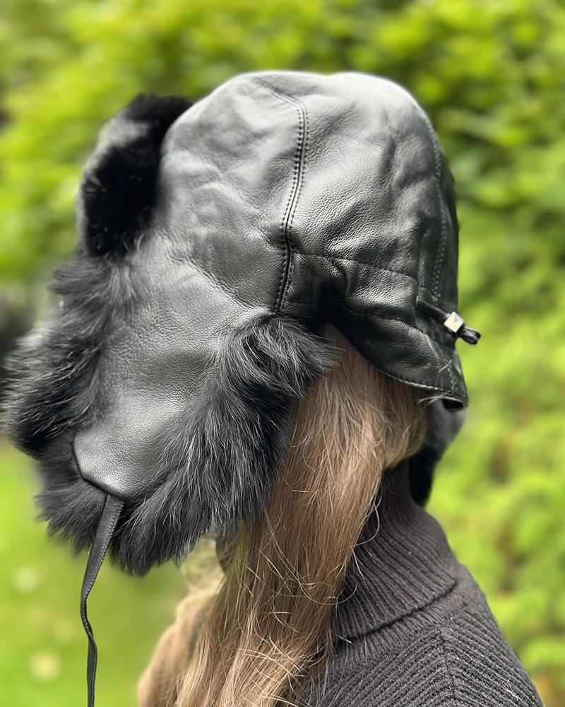 Women's ear muff Kara black with fur