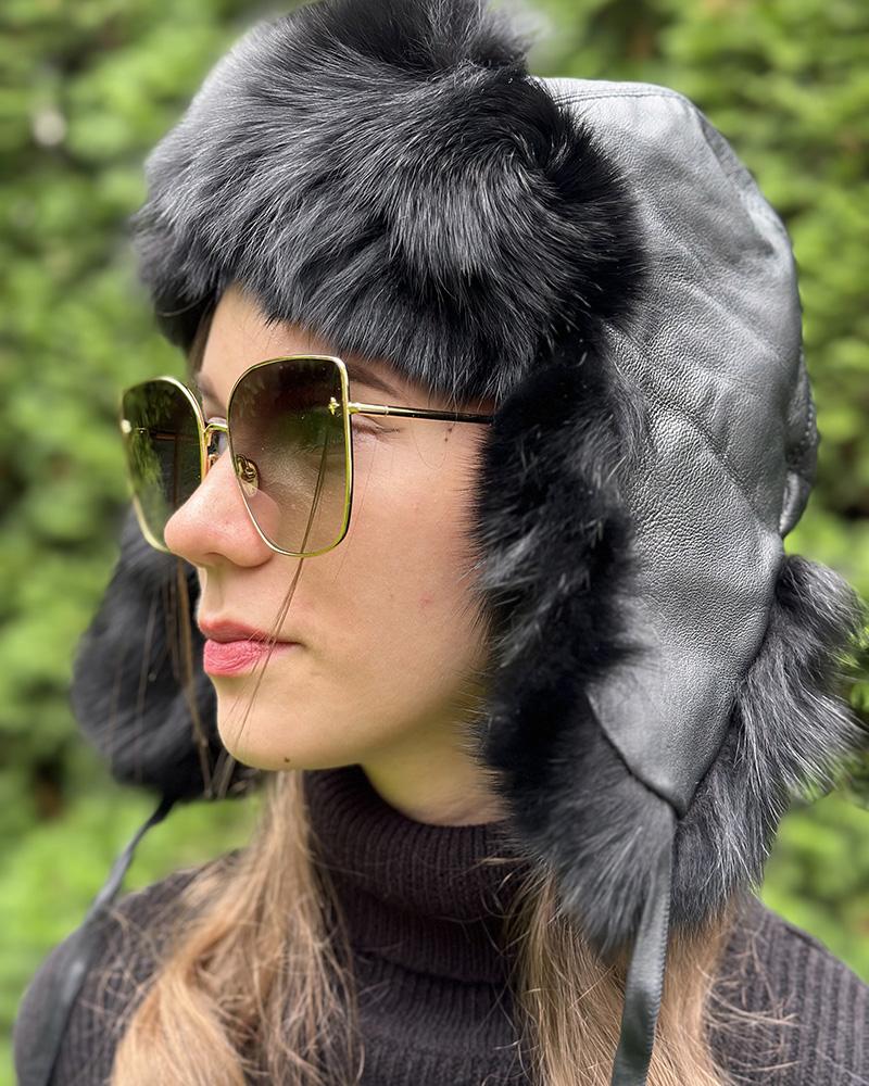 Women's ear muff Kara black with fur