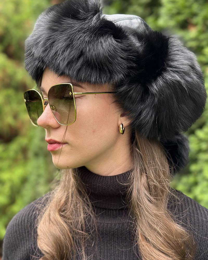 Women's ear muff Kara black with fur
