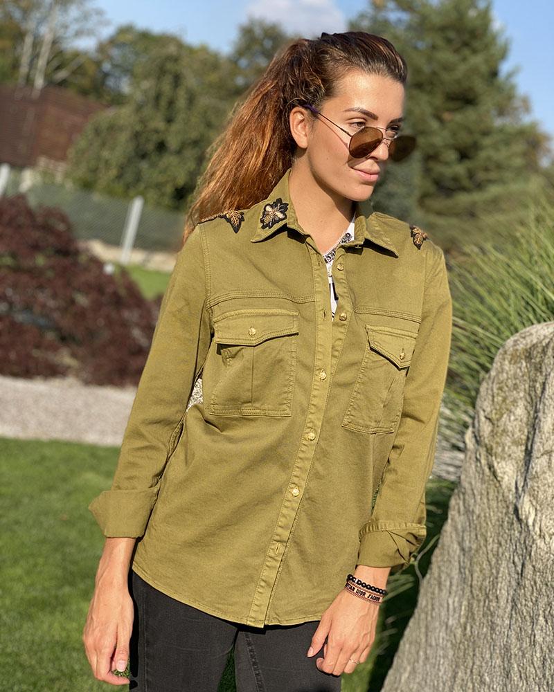 Košile dámská Pinko khaki s nášivkami