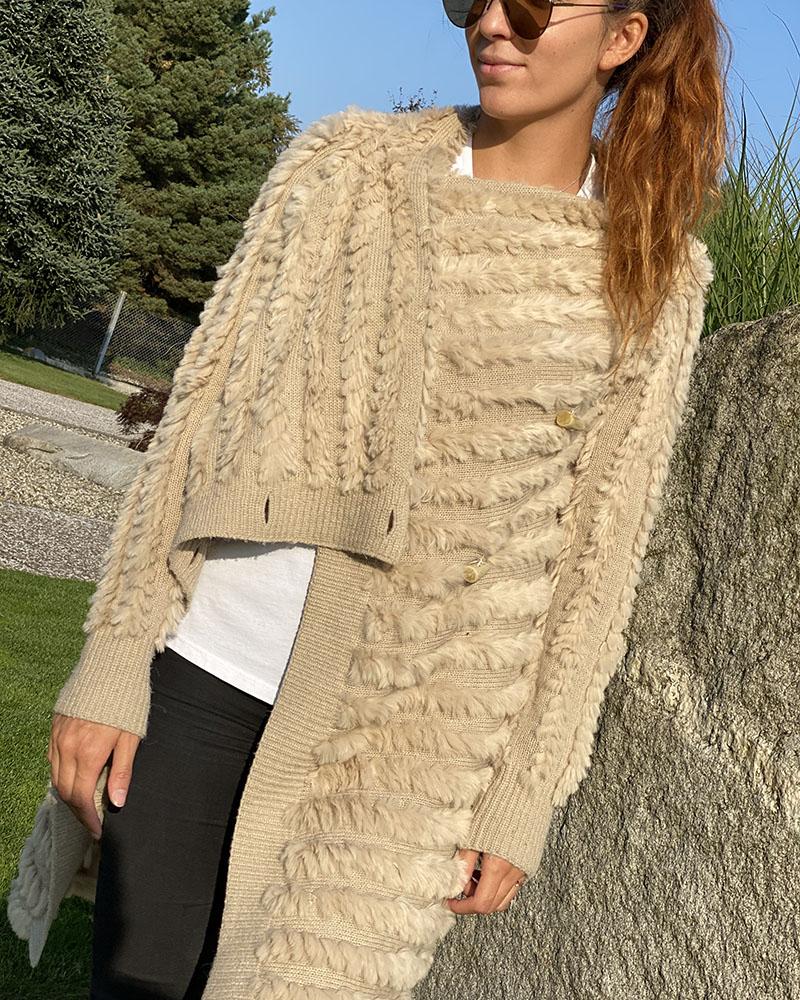 Gaudí beige women's cardigan with fur