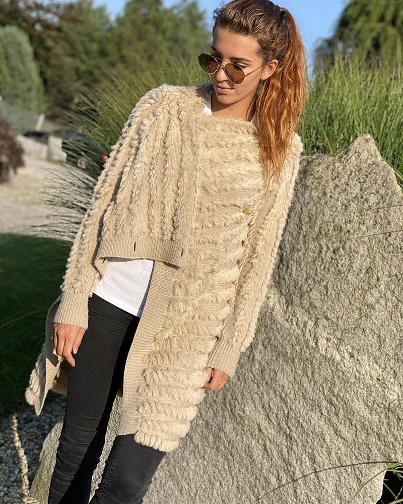 Gaudí beige women's cardigan with fur
