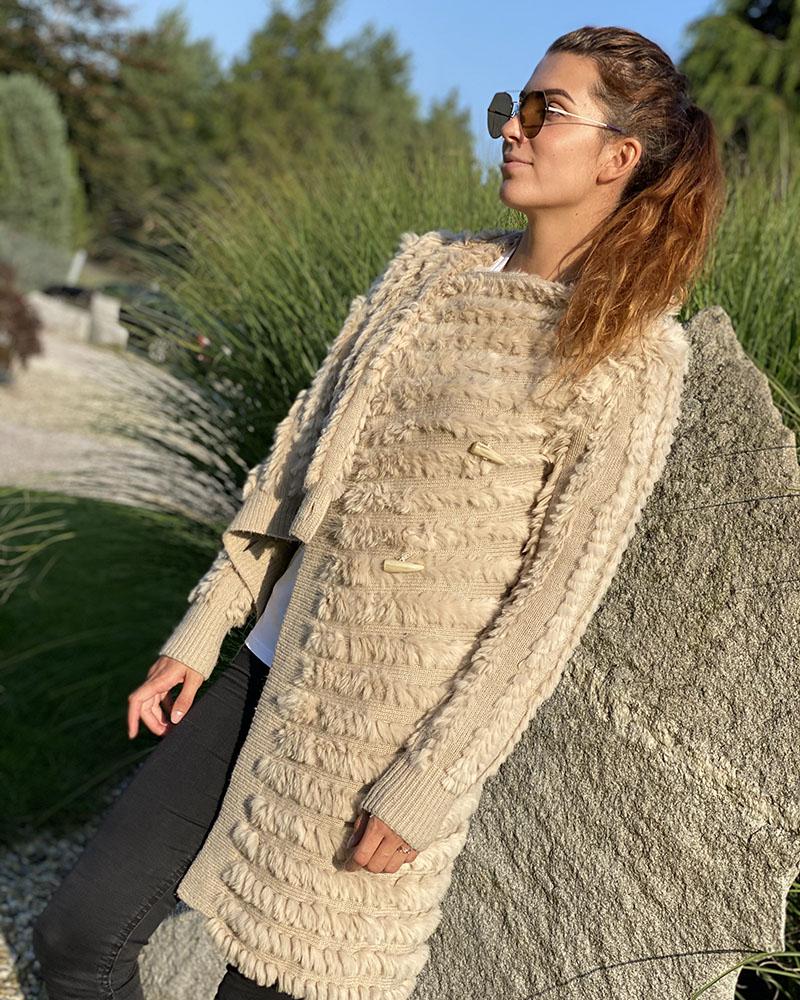 Gaudí beige women's cardigan with fur