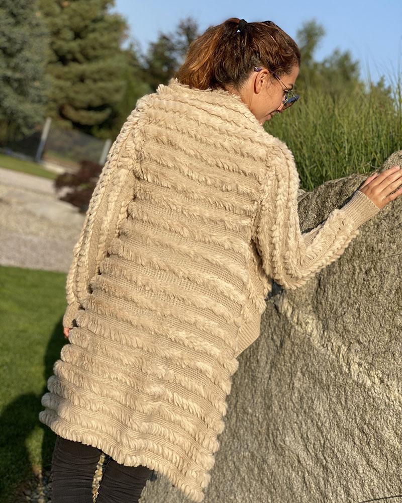 Gaudí beige women's cardigan with fur