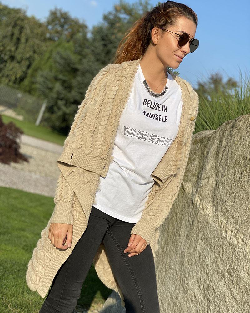 Gaudí beige women's cardigan with fur