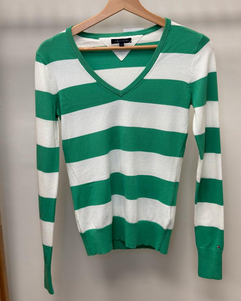 Svetr dámský Tommy Hilfiger zeleno-bílý proužkovaný