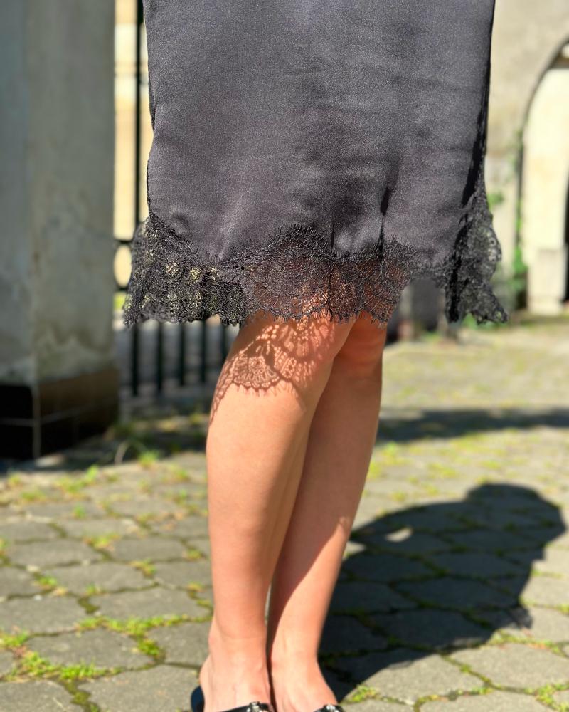 Sukně dámská Pinko Satin E Pizzo černá