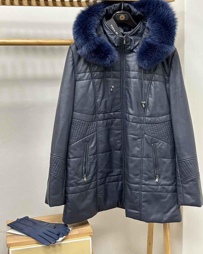 Kabát dámský Kara modrý s kožešinou