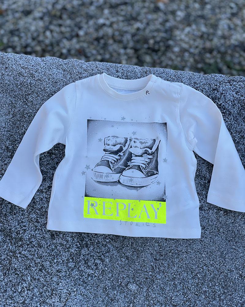 Triko dětské Replay krémové s potiskem tenisek