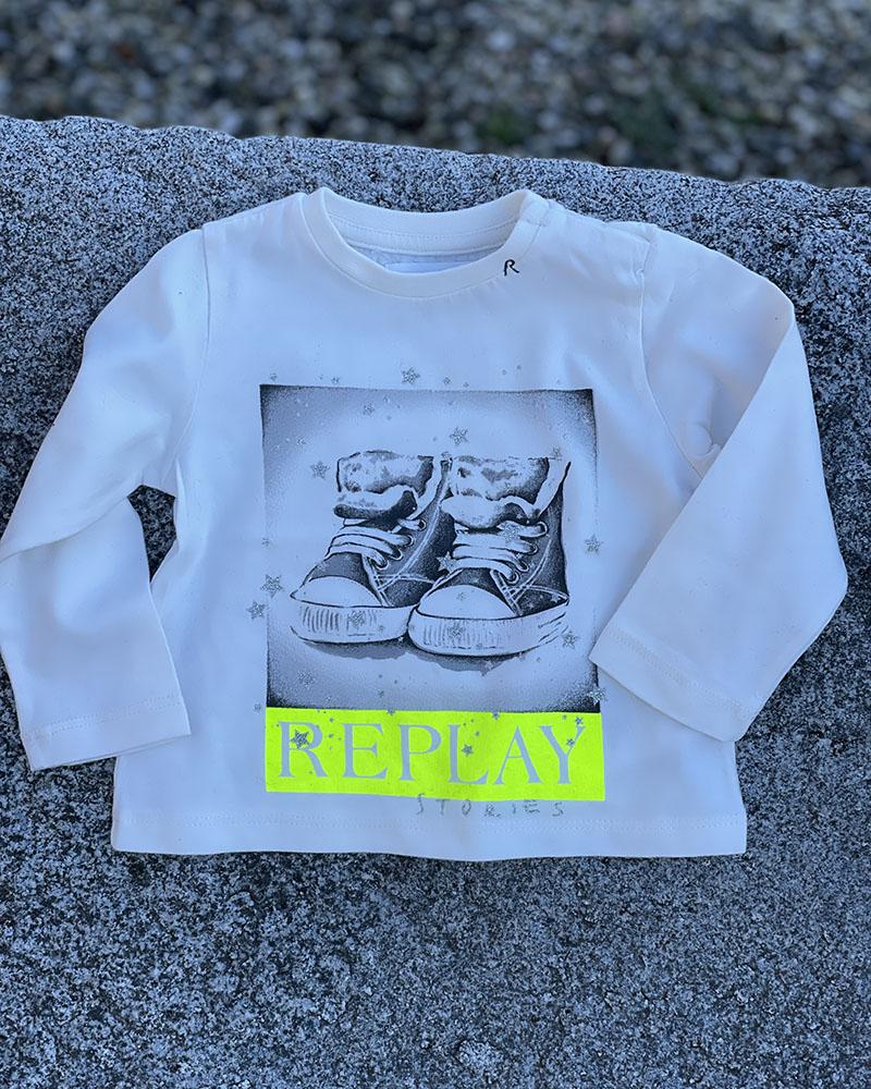 Triko dětské Replay krémové s potiskem tenisek