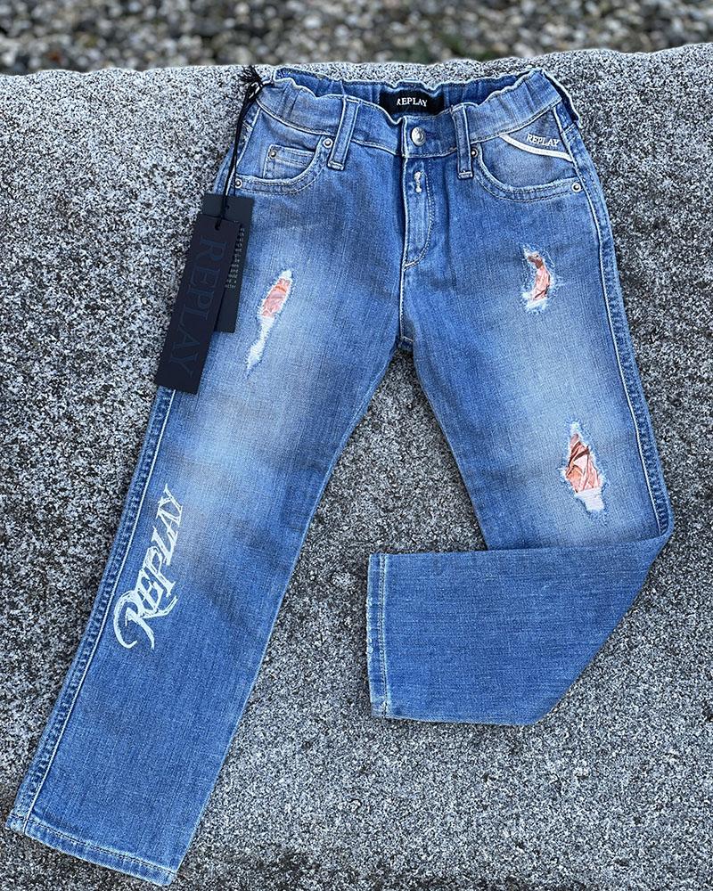 Džíny dětské Replay modré s nápisem