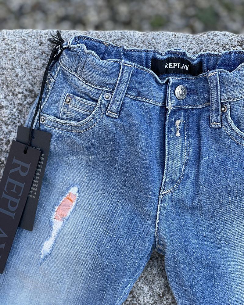 Džíny dětské Replay modré s nápisem