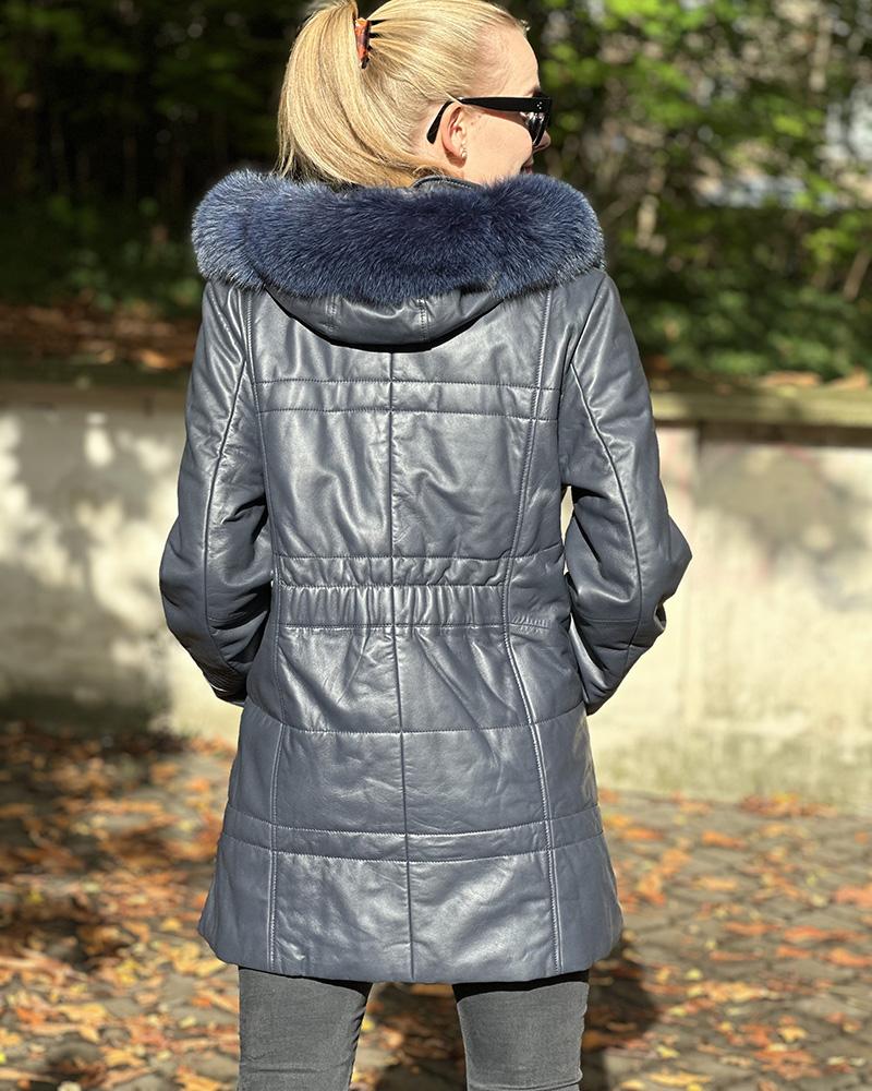 Kabát dámský Kara modrý s kožešinou