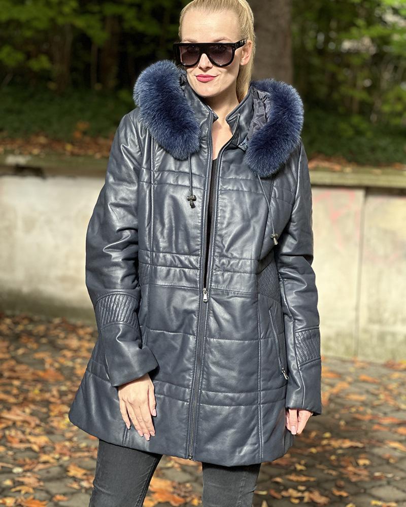 Kabát dámský Kara modrý s kožešinou