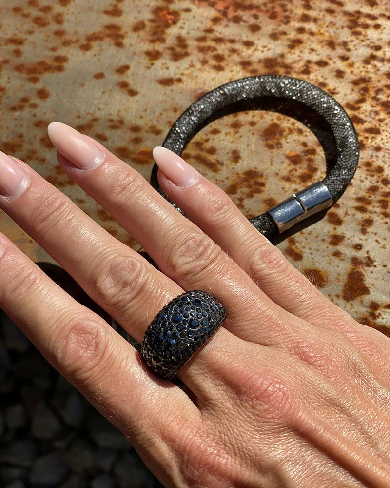 Women's ring Swarovski black stones