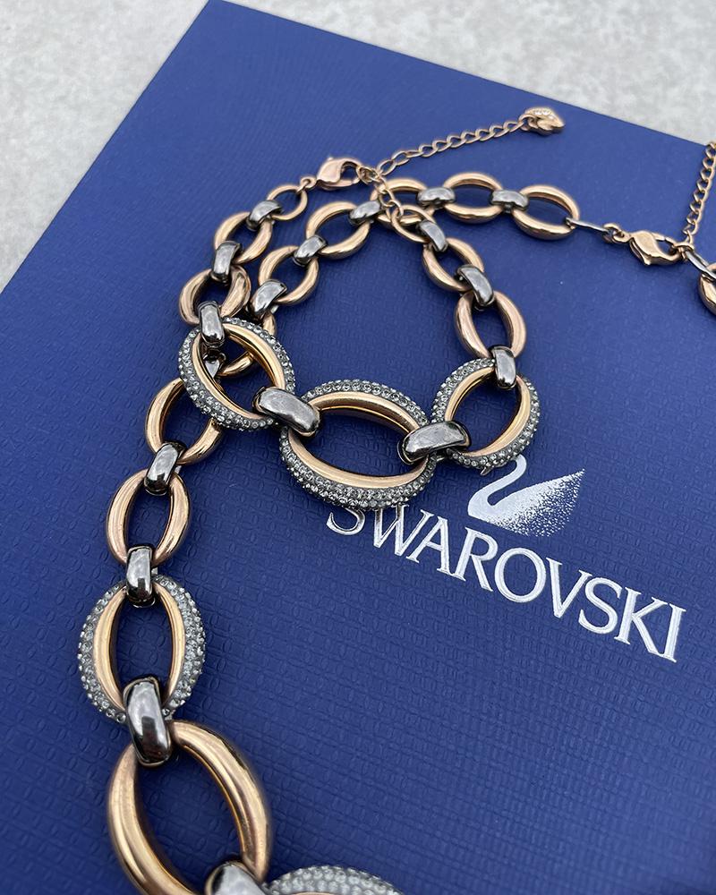 Set necklace and bracelet Swarovski pink with eyes