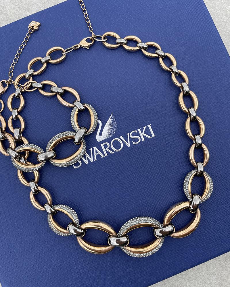 Set necklace and bracelet Swarovski pink with eyes