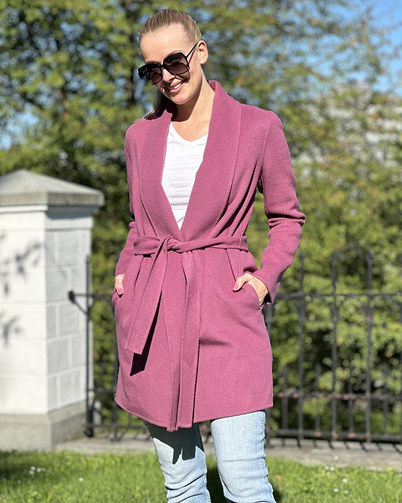 Kabát dámský Massimo Dutti fialový s páskem