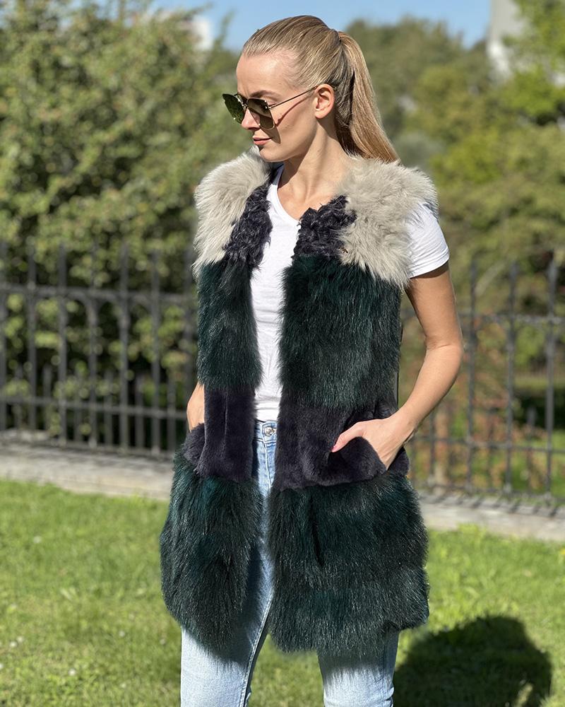 Vesta dámská Pinko dlouhá barevná s umělou kožešinou