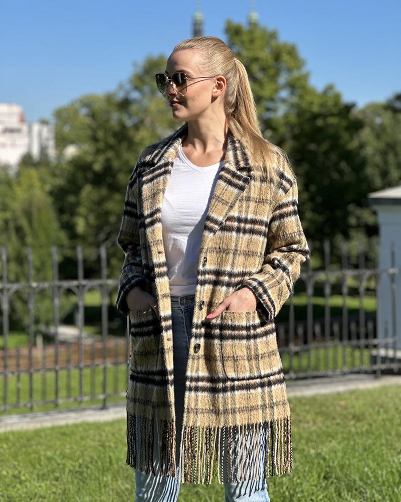 Pinko women's wool blend coat with fringes