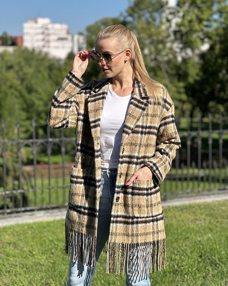 Pinko women's wool blend coat with fringes