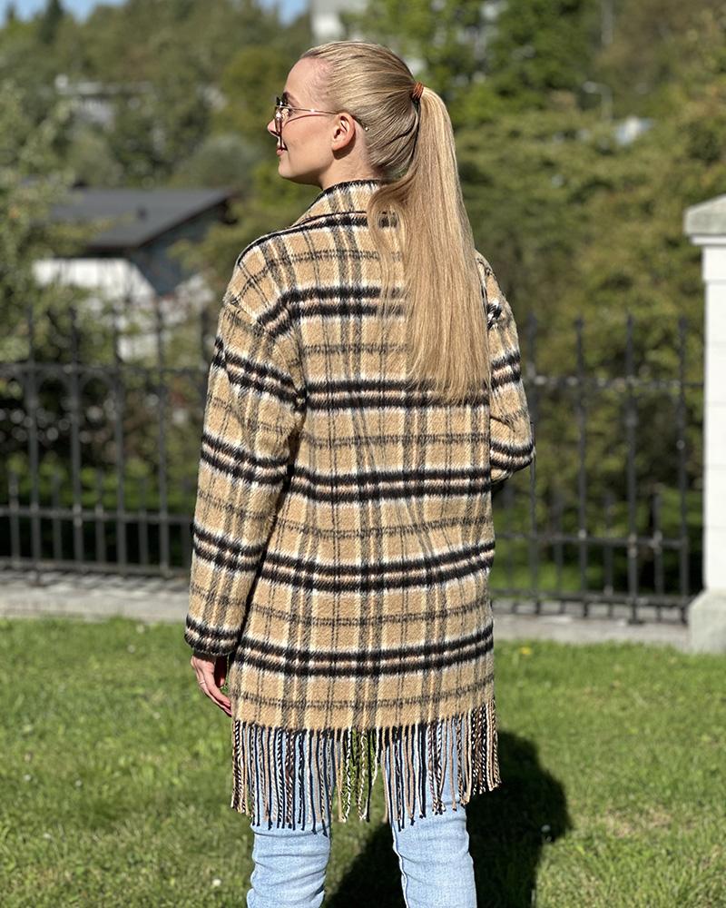 Pinko women's wool blend coat with fringes