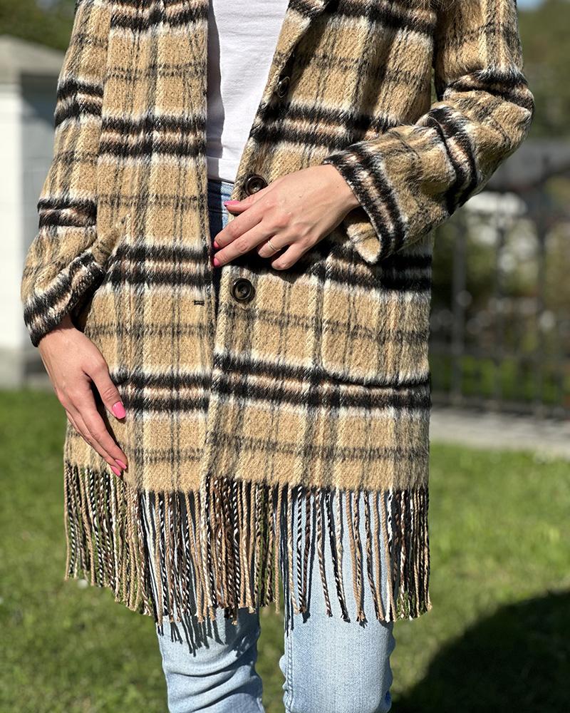 Pinko women's wool blend coat with fringes