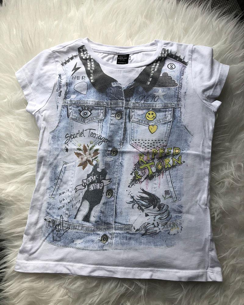 Replay children's t-shirt with denim shirt print