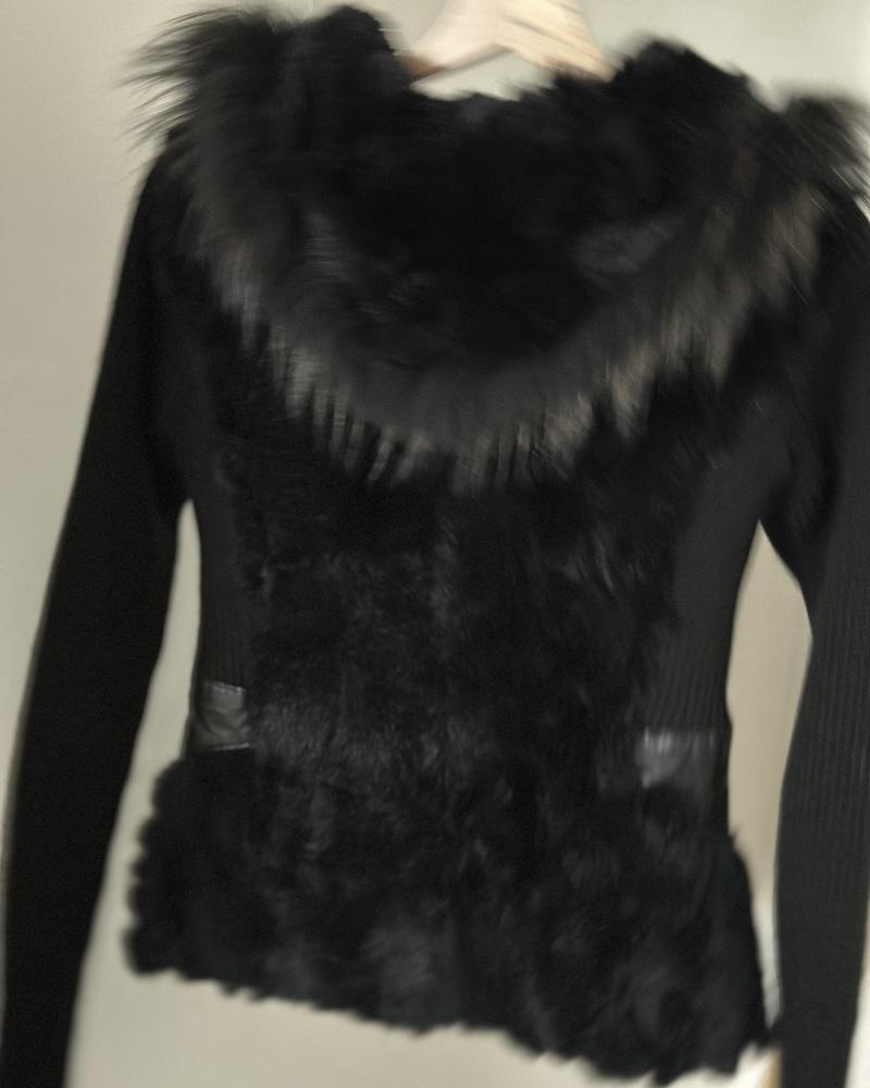 Women's sweater Gaudi black with fur and knitwear