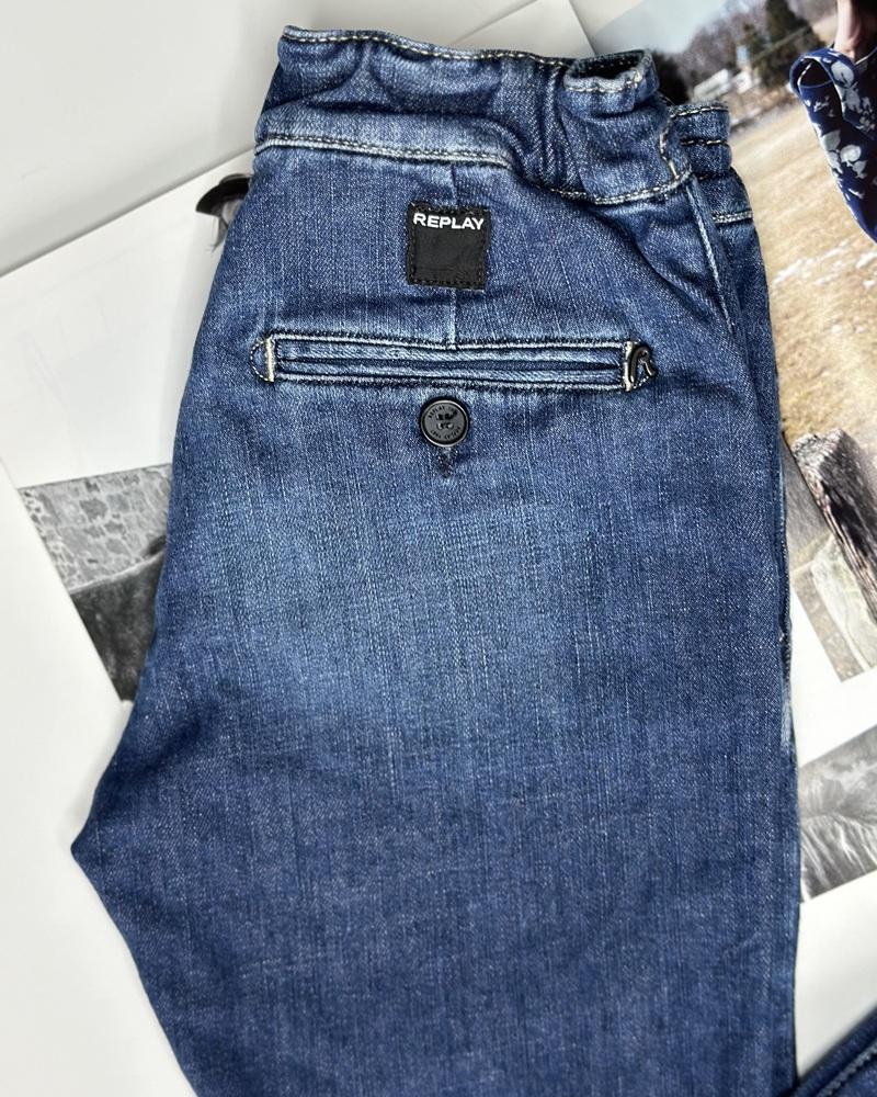 Replay children's blue jeans with a drawstring at the waist 