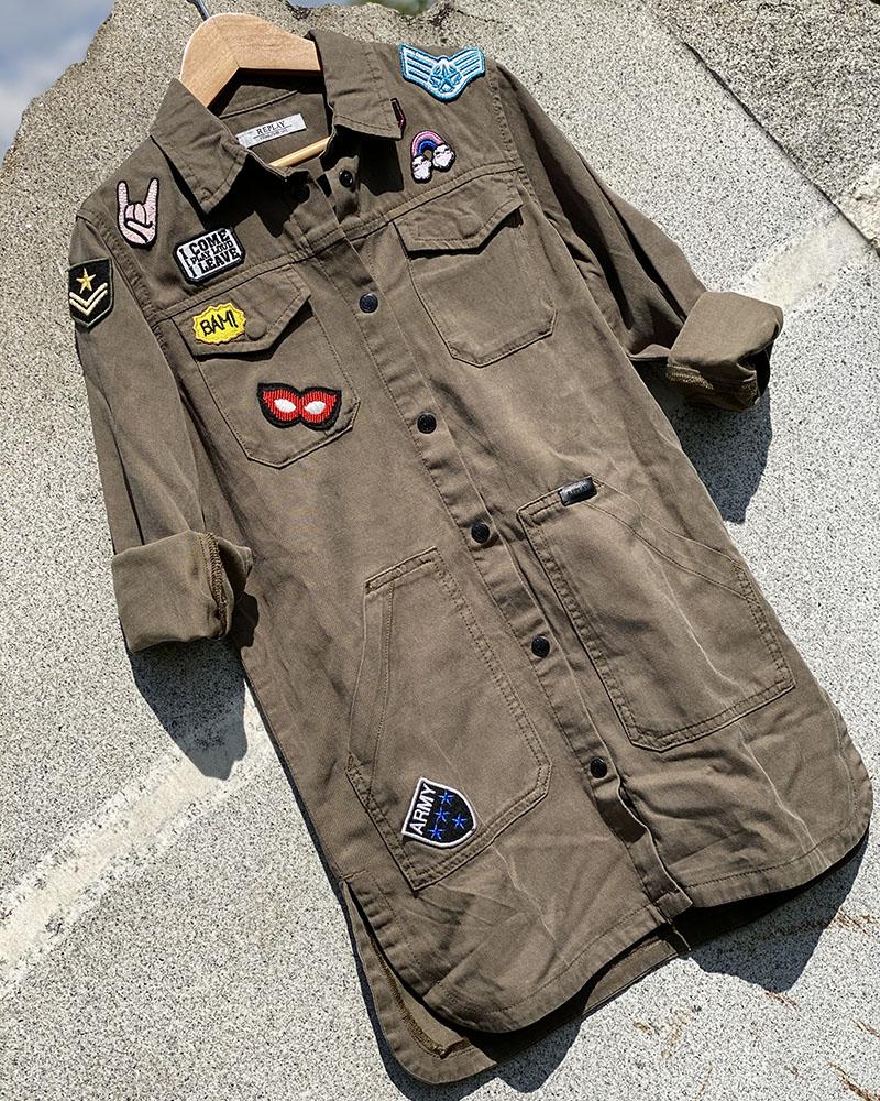 Replay khaki children's shirt with patches