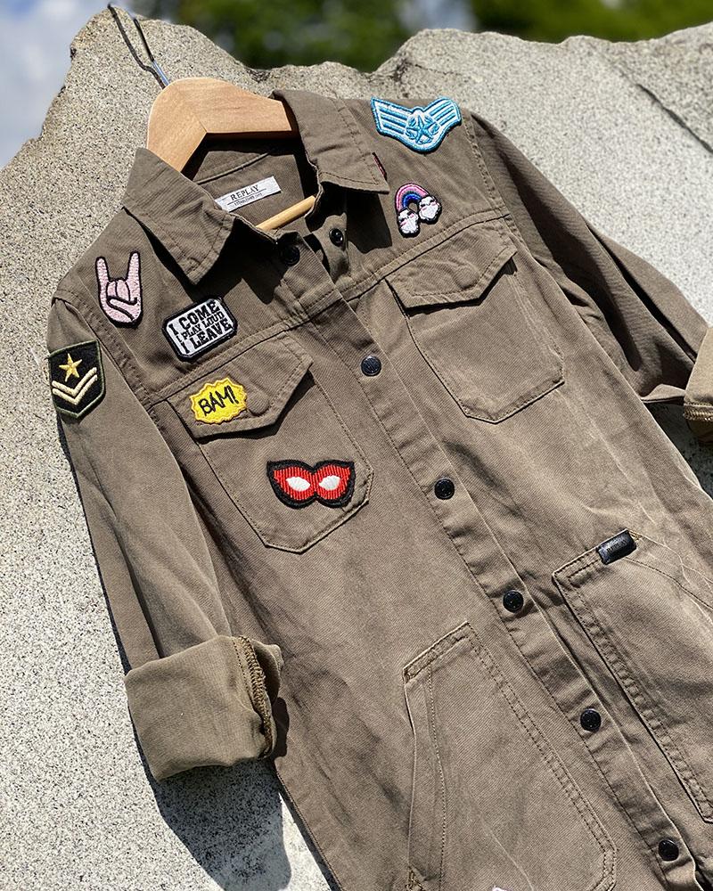 Replay khaki children's shirt with patches