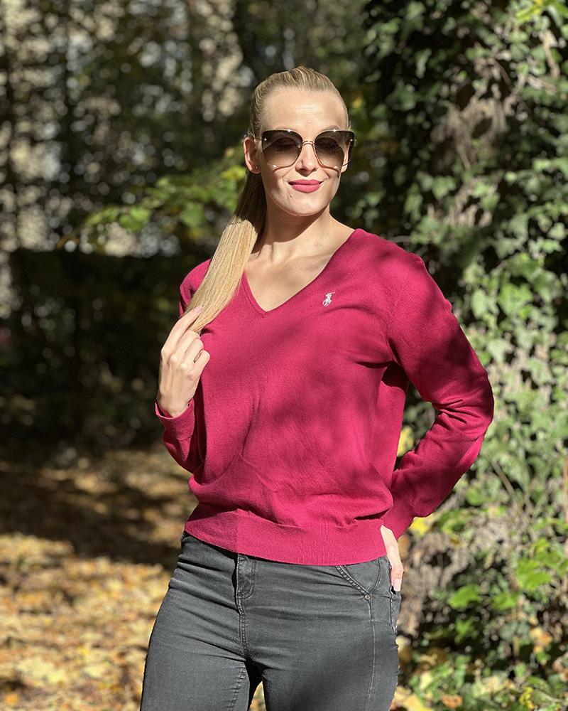 Ralph Lauren raspberry V-neck sweater for women