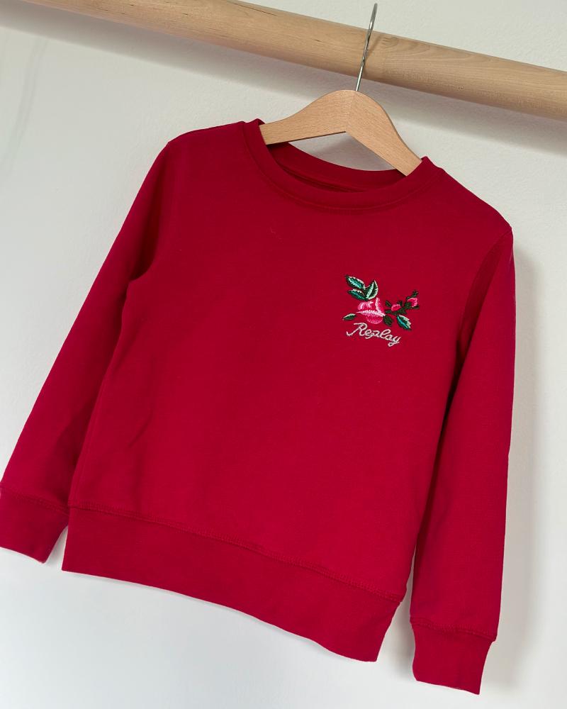 Replay pink children's sweatshirt with flower embroidery