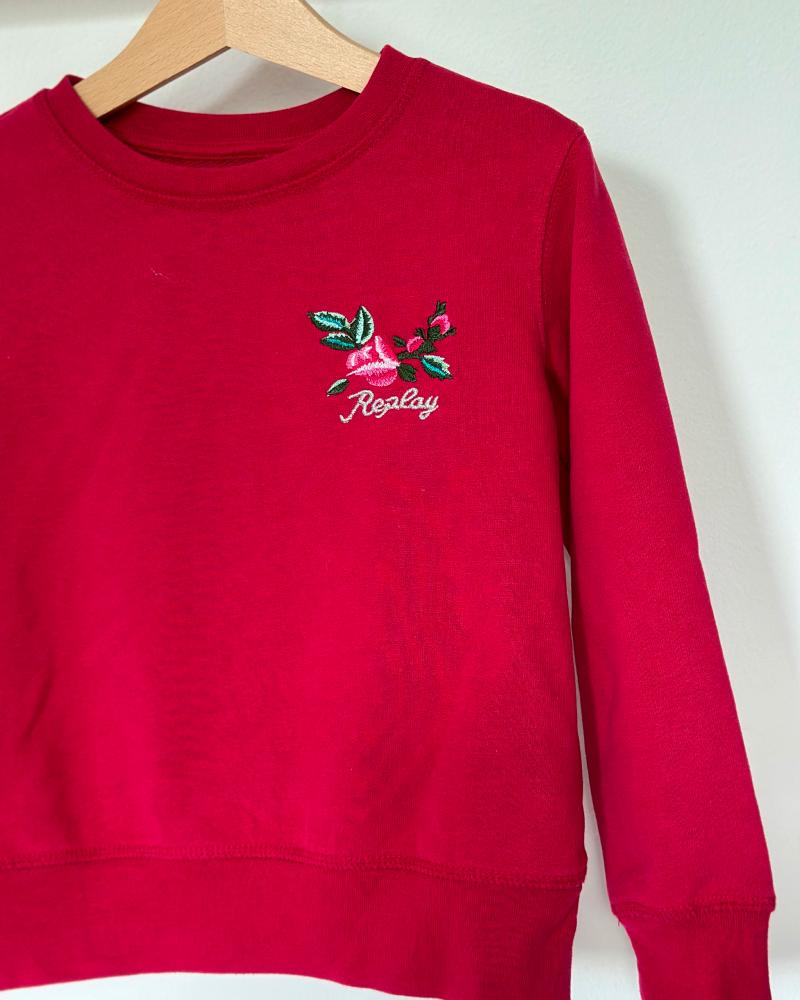 Replay pink children's sweatshirt with flower embroidery